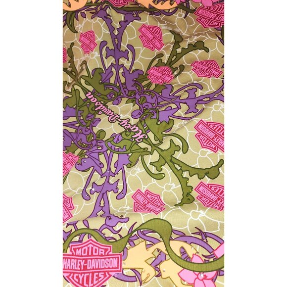 Harley-Davidson Green Floral Logo Scarf Bandana Bling T-Shirt Material 24x24 - Picture 8 of 14